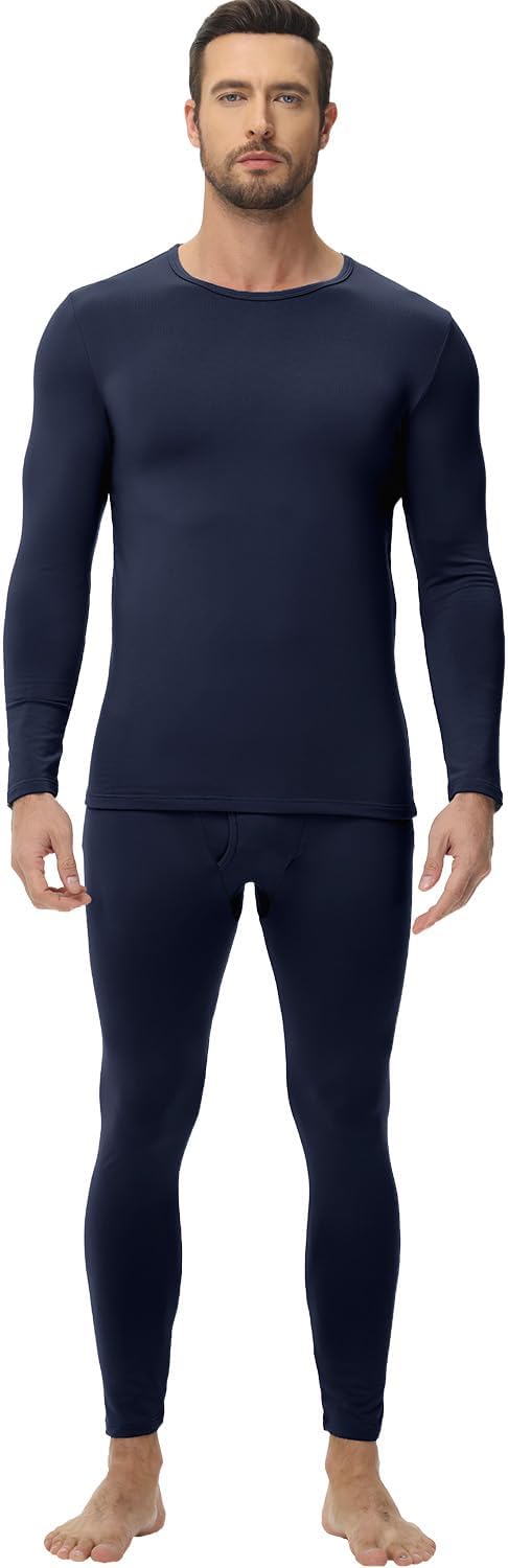 wirarpa Men's Long Johns Thermal Underwear Set Light Fleece Lined Base Layer Long Sleeve Top and Bottom