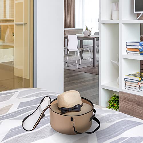 Pehciroe Hat Boxes For Women & Men Storage Large Felt Hat Boxes Storage Round Foldable Hat Carrier Travel Cowboy Hat Storage Box Storage For Hats Toy Clothes With Lid, Khaki #TOP7