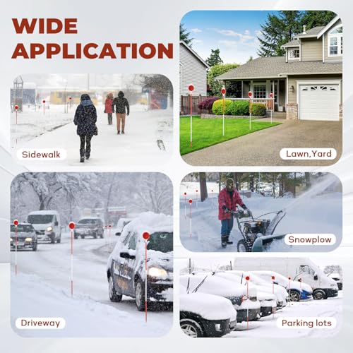 Image of Driveway Markers, 48 Inch Double Reflective Driveway Reflectors for Snow Plowing Sided Metal Driveway Markers Snow Stakes with Easy Visibility at Night and All Weather (8 Pack)
