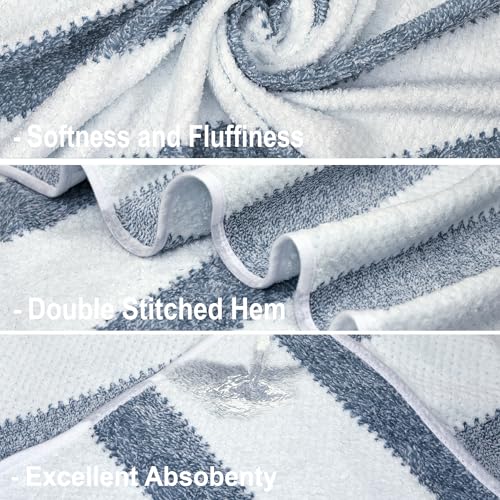 Image of Cortina Stripe Printed Towels for Bath (70 x 140 cm) 380 GSM Microfiber, Ultra Soft, Highly Absorbent & Quick Dry for Gym, Beach & Bathroom Towels for Men, Women & Kids (Navy Blue Big Stripe)