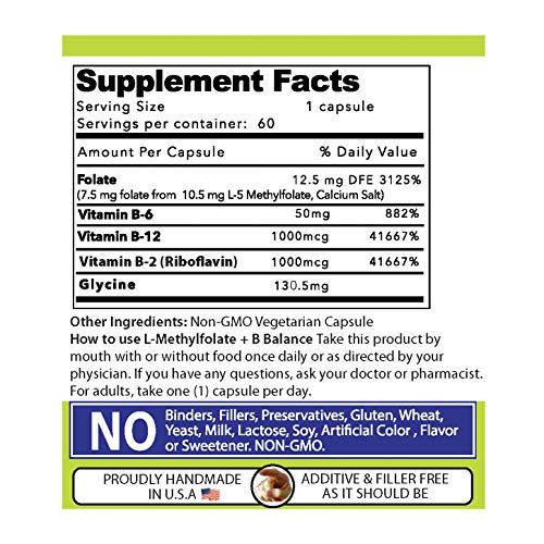 Our Daily Vites L-Methylfolate B Complex Cofactors & Essential Amino Acids (7.5Mg) - Active Folate, Methylated B12 Methylcobalamin, B6 And Glycine - 60 Count #TOP3