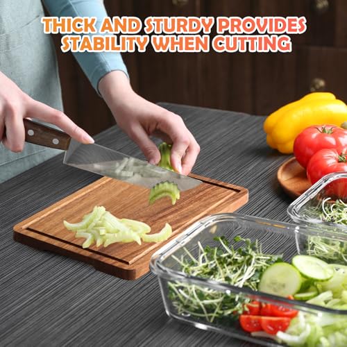Ziliny 9 Piezas Tablas de Cortar de Cocina Gruesas 3 Tamaños con Ranuras para Jugo y Mangos, Resistentes para Carnes y Verduras (Acacia) miniatura 5