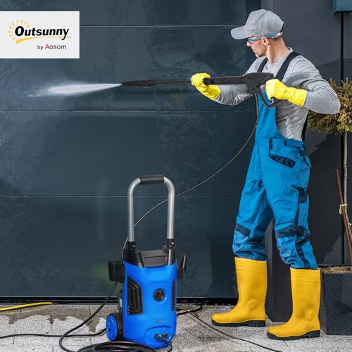 Outsunny 1800W High Pressure Washer, 150 Bar Pressure, 420 L/h Flow, Portable Power Washer Jet Wash Cleaner with Adjustable Nozzle, 6M Hose, Steel Handle for Home Patio Car Driveway, Blue - Image 2