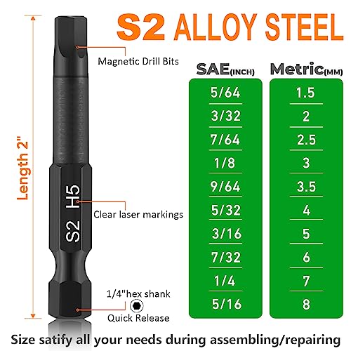 image for Hex Head Allen Wrench Drill Bit Set (10pc Metric & 10pc SAE), PTSLKHN 