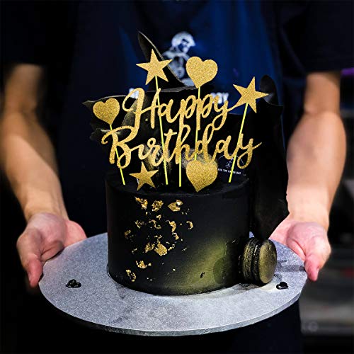 Humairc Set van 2 Gouden Cake Toppers, Gelukkige Verjaardag Cake Toppers Sprankelende Gouden Meisjes Dames Kids… - Image 4