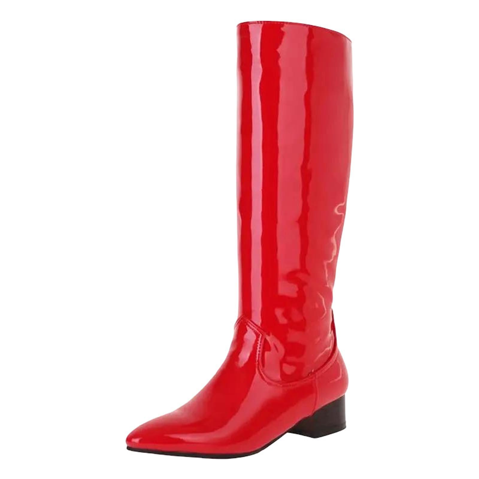 Womens Simple Knee-High Boots With An Elegant Pointed Toe And A Medium Block Heel In A Convenient Slip