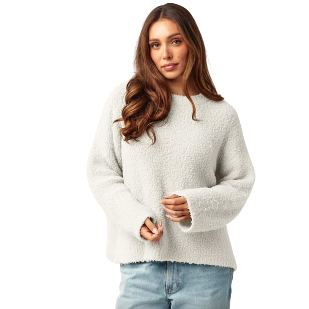 Almere Boucle Pullover Sweater Womens Oversized Crewneck Wool Blend Fall and Winter