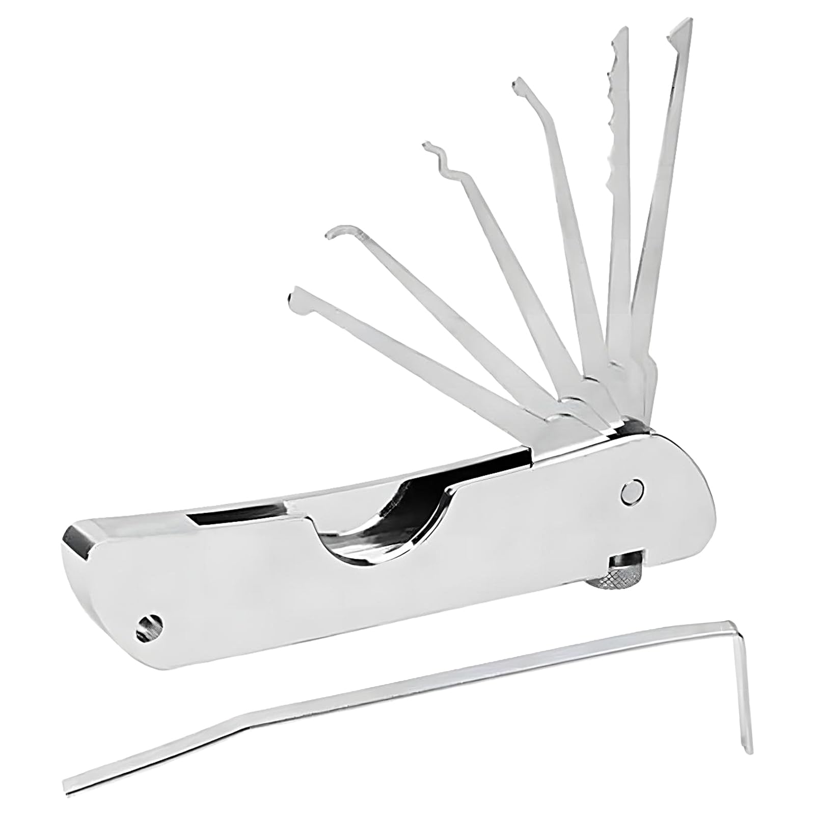 7in1 Lock Picking Kit Portable Folding Tool, Stainless Steel Single Hook Picks Locksmith Repairing Tools