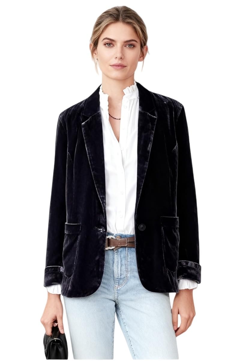 Velvet Blazers Jackets for Women Notch Lapel Office Work Jacket Cardigan Blazer Prom Party Coat