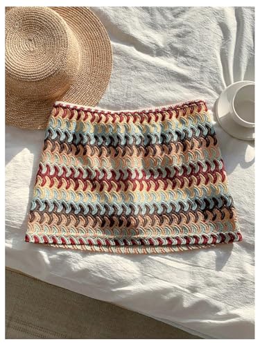 MakeMeChic Women's Vacation Y2K Plus Size Mini Skirt Colorful Striped Tie Front Bodycon Skirts4