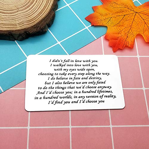 Stainless Steel Engraved Wallet Insert Sentimental Keepsake Personalized Wallet Card for Him Husband Boyfriend Gifts for Anniversary Birthday, I Walked Into Love With You Metal Wallet Card for Men4