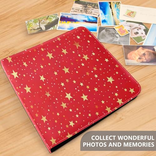 Álbum de Fotos Adhesivo Auto DIY Scrapbook Rojo Estrellas Doradas Encuadernador de 3 Anillos Libro de Fotos 40 Páginas 8x10 para Recuerdos miniatura 5