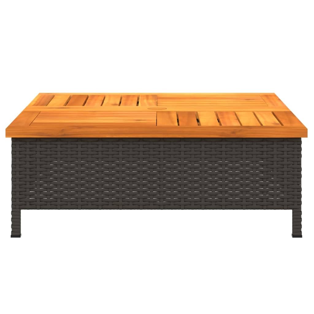 vidaXL Table de Jardin, Table Basse Carrée avec Trou, Meuble de Terrasse Balcon Patio Extérieur, Noir Résine Tressée et Bois Acacia