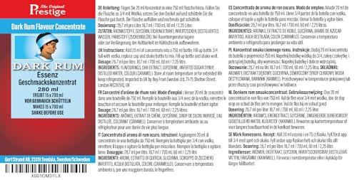 Prestige Dark Rum Aromaessenz 280 ml | professionelle Liquid-Aroma-Essenz| Hausgebrauch und Brennerei |mit handelsüblichem Wodka oder Korn vermischen | 280 ml Essenz ergibt 10,5 Liter Getränk