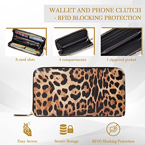 Daisy Rose Women’s Zip-Around Wallet & Phone Clutch With Rfid Blocking, Pu Vegan Leather - Leopard #TOP6