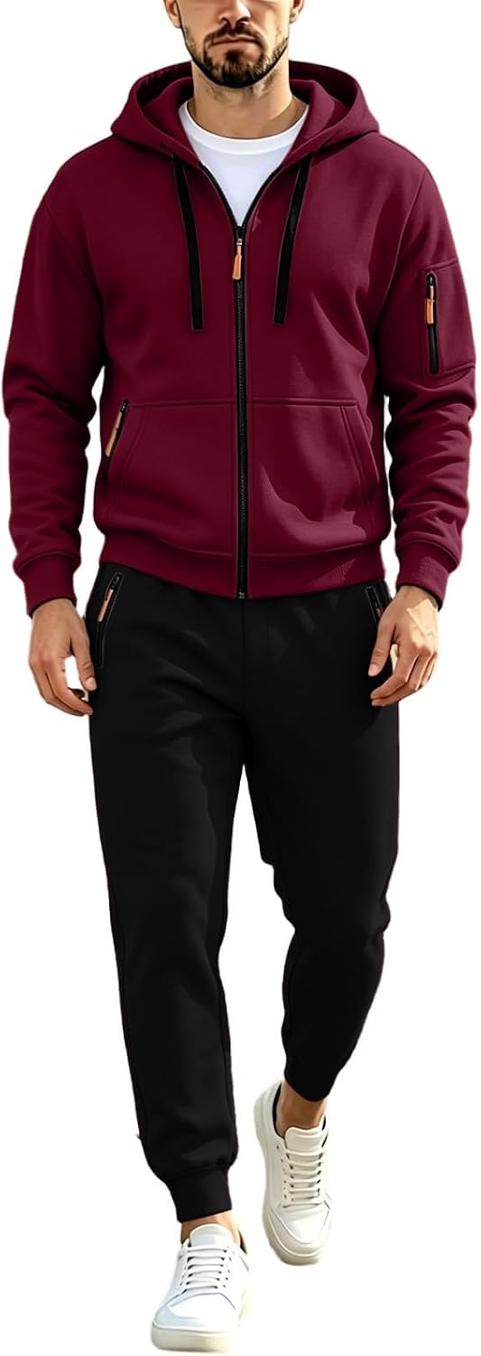 Men's Full Zip Hoodie Jogger Set Outdoor Athletic Tracksuit
