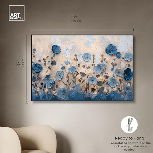 Art Remedy Cerulean Blue Flowers II Canvas Blue Floral Art, Black Frame, 54" x 36" by Art Remedy - Image 5