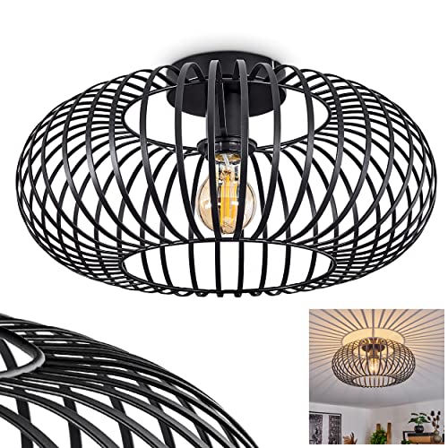 Plafonnier Oravi, plafonnier rond en métal noir, 1 flamme, douille E27, Ø 40 cm, luminaire au design rétro/vintage avec un superbe effet de lumière grâce à l'aspect grille, sans ampoules