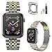 Fitlink Luxury Apple Watch Bands for Apple Watch Series 7 Apple Watch 6/5/4/3/2/1/SE, Upgraded Stainless Steel Metal Watch Band for Apple Watch Band 38/40/41/42/44/45mm(Silver/Gold,42/44/45mm)