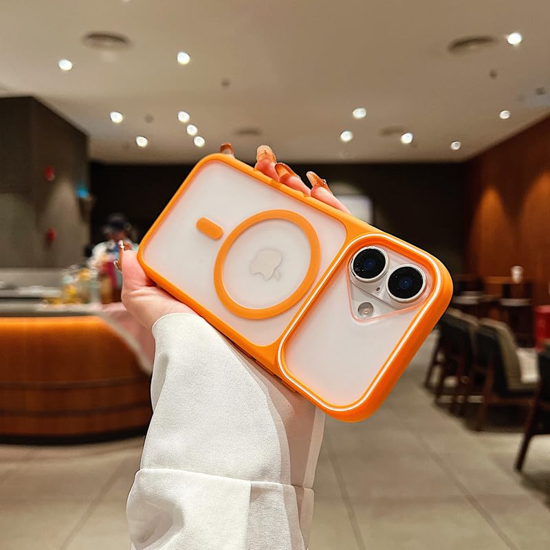 Image of LuxuryKase Frosted Clear MagSafe Case for iPhone 16 Plus | Translucent Matte Back | Soft TPU Bumper + Hard PC Back | Raised Camera Protection | Wireless Charging Compatible - Orange