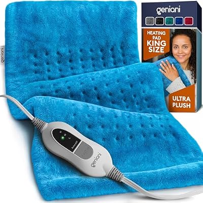 GENIANI Electric Heating Pad for Back Pain & Cramps Relief, Electric Throw, Self Care Gifts for Women, Heating Pad for Neck & Shoulder, Machine Washable Microplush, Auto Shut Off (12×24", Aqua Blue)