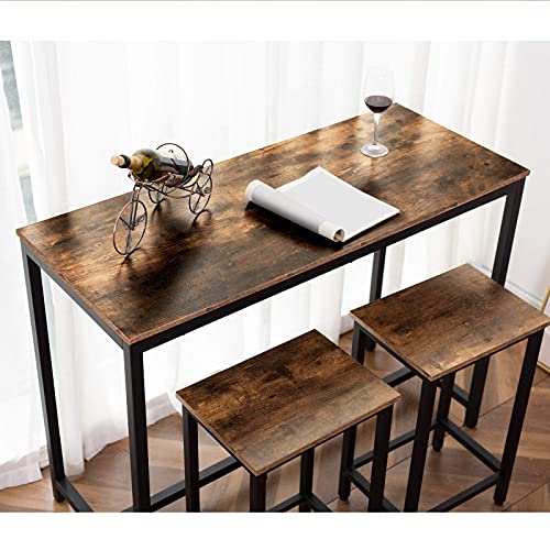 HOOBRO Bar Table and Chairs Set, 120 cm Rectangular Pub Bar Table and 2 Bar Stools, 3-Piece Breakfast Table Set for Kitchen Living Room, Dining Room, Sturdy Metal Frame, Rustic Brown BF52BT01 by HOOBRO - Image 6