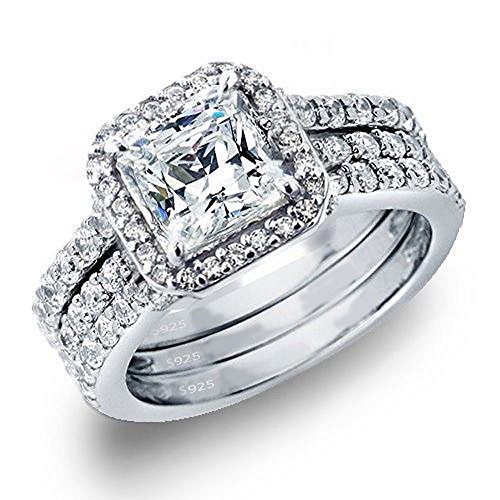 MABELLA Princess Sterling Silver Cubic Zirconia Wedding Engagement Ring Set Gifts for Women ,Size 5
