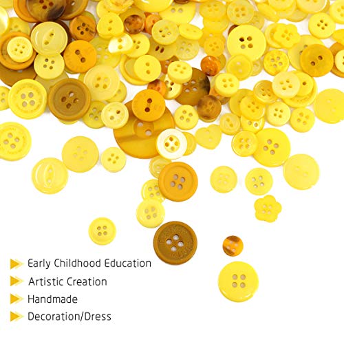 Rustark 650Pcs Yellow Series Resin Buttons Favorite Findings Basic Buttons 2 And 4 Holes Craft Buttons For Arts, Diy Crafts, Decoration, Sewing - Sizes Range From 0.28 To 1.18 Inch #TOP4