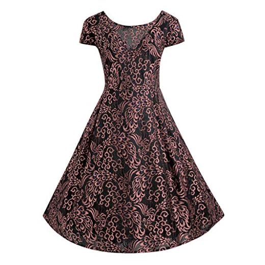 MAYOGO Vintage Rockabilly klänningar damer stora storlekar kortärmad slät spetsig midiklänning retro tryckt cocktail kväll festklänning för knubbig oversize XL-5XL
