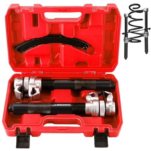 DASBET Coil Spring Compressor Tool Coil Spring Clamps Strut Spring Compressor Tool Set Coil Strut Spring Compressor Clamps Tool Set with Safety Guard - 2200lb Capacity - 11in Jaw Opening, Red