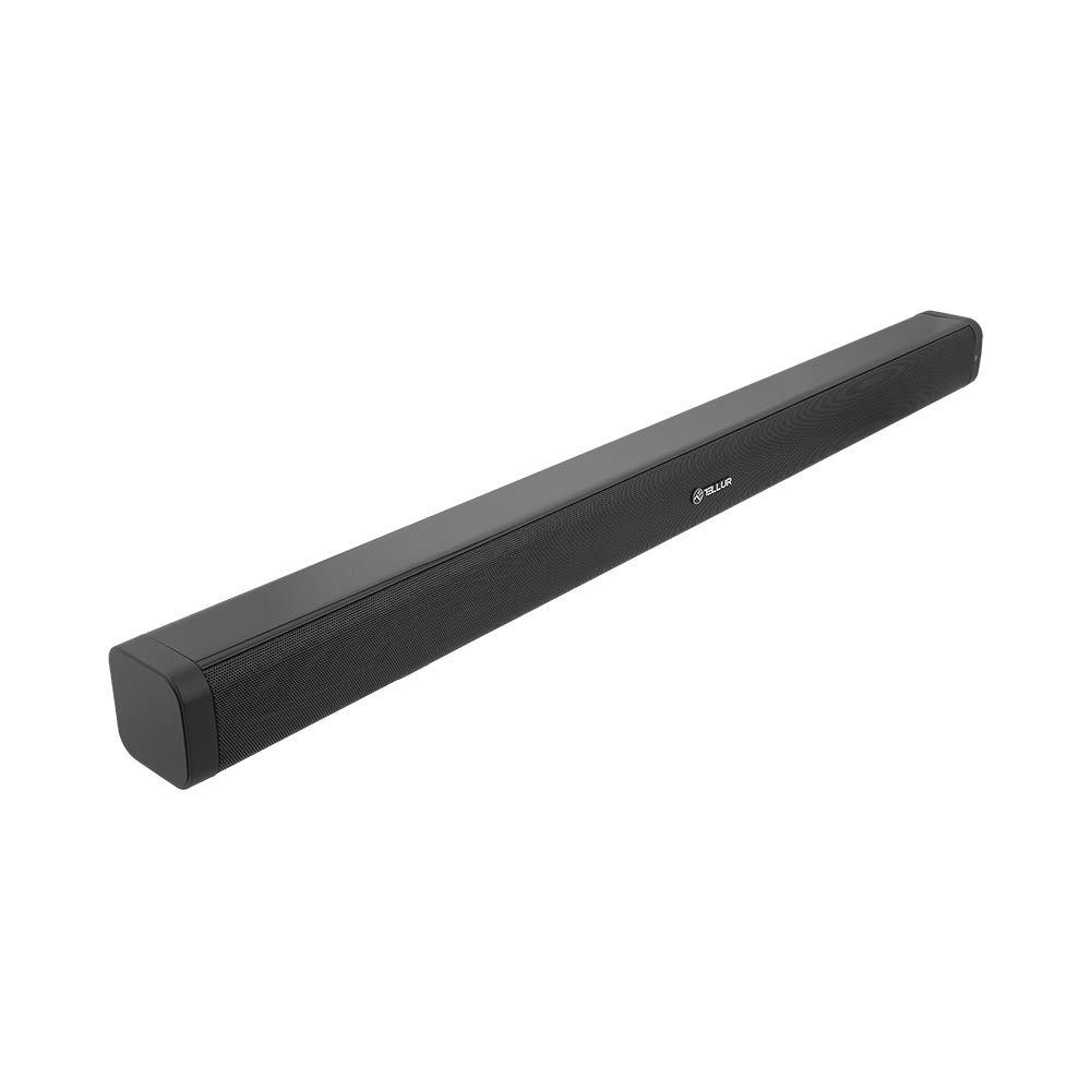 Barra de sonido Bluetooth Tellur Kali, Estéreo 24W RMS (12 W x 2), AUX 3,5 mm, Entrada óptica, Control Remoto, Montable en pared, Negro Brillante
