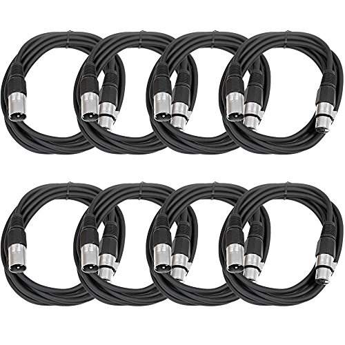SEISMIC AUDIO - SAXLX-10 - 8 Pack of 10' Black XLR Male to XLR Female Patch Cables - Balanced - 10 Foot Patch Cords