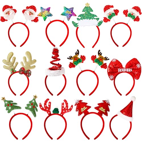 MGparty 12 Pieces Christmas Headbands Christmas Parties Favors Decoration Supplies Xmas Gifts Photo Booth Xmas Tree Snowman Reindeer Antlers Santa Hat
