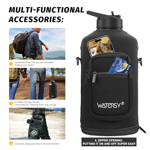 1 Gallon Water Bottle Insulated(Cold for 48 Hrs),BPA Free&Leak Proof,128oz Stainless Steel Water Jug,Large Water Bottle with Straw Spout Lids for Gym,Hiking,Camping&Travel,Black by WATERSY - Image 7