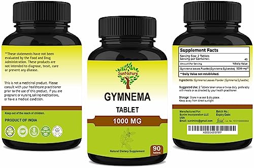 Sunnature Gymnema Tablets 90 Tablets, 1000 Mg | 45 Days Supply | Gurmar | Gymnema Sylvestre Supplements | Vegan #TOP3