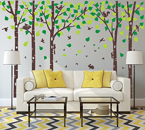 5 Large Birch Tree Wall Decals Jungle Tree Wall Stickers Forest Animal Wall Stickers Owl Squirrel Rabbit Stickers For Kids Room Nursery Bedroom Living Room Classroom Wall Decoration (80", Brown,Green) #TOP1