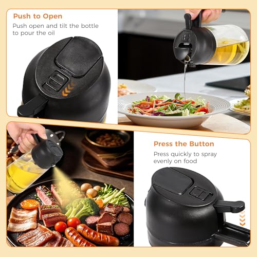 Spruzzino Olio per Friggitrice aria, 2 in 1 Spruzzatore Olio Spray 470 ml Nebulizzatore Oliera Spray, Spray per Olio da Cucina per Cucinare, Cuocere, Grigliare, Insalata - immagine 5