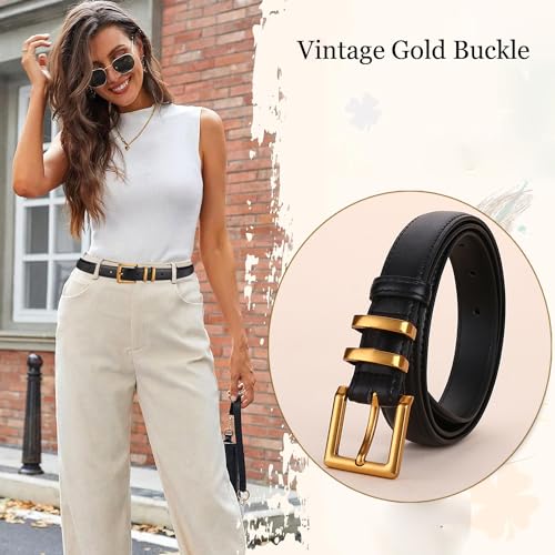ALAIX Women's Leather Belt for Jeans Pants Fashion Ladies Belt with Gold Buckle Elegant Thin Waist Dress Belts for Women2