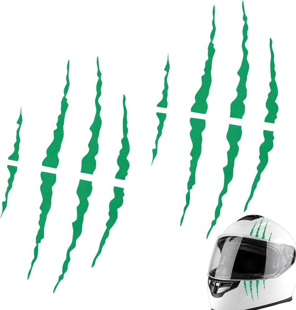 Motorcycle Helmet Stickers Cool Claw Scratch Vinyl Decals Waterproof Scratch-Resistant Stripe Stickers for Dirt Bike, Off-Road Helmets, Vehicles, Green DIY Decor