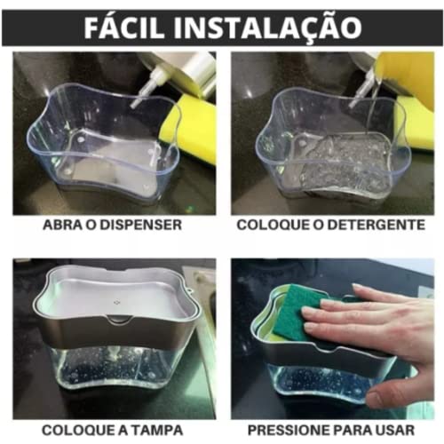 Dispenser Sabão 2x1 Detergente Suporte Porta Bucha Esponja Dosador Super Pratico Inovação
