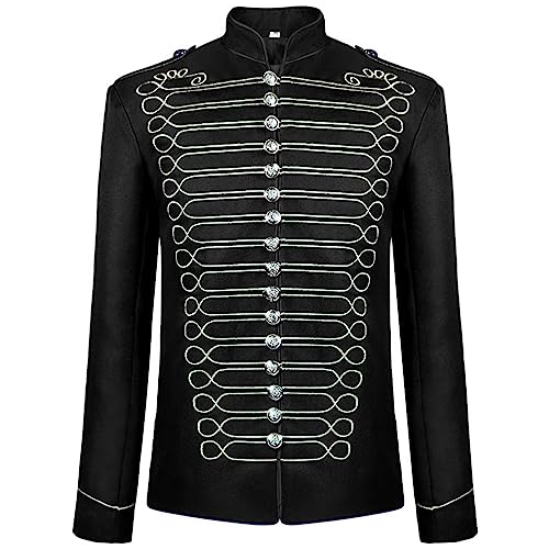 Mymyguoe Hombre Steampunk Hussar Napoleón Capillas de Marcha Baterista Uniforme Festival de Música Chaqueta Militar Desfile de batería Chaqueta Militar Steampunk Punk Rock Abrigo Gótico, Negro , XL