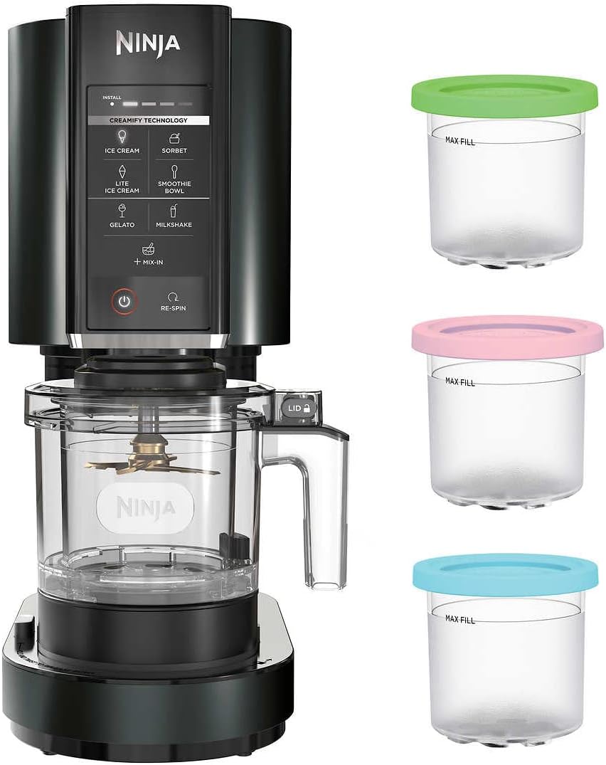 CN301CO CREAMi Compact Ice Cream Maker for Gelato, Mix-ins, Milkshakes, Sorbet, and Smoothie Bowls with 7 One-Touch Programs, Pint Container and Lids (Silver, Renewed)