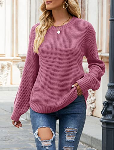 Image of MEROKEETY Women's Winter Fall Long Sleeve Tunic Sweaters 2026 Casual Trendy Crew Neck Waffle Knit Pullover Tops Jumper