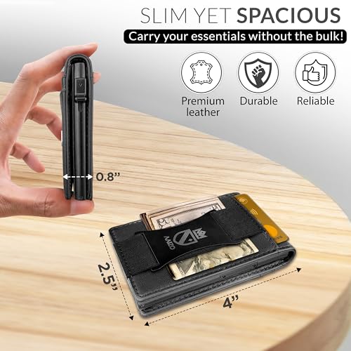 Bifold Wallet for Men | Pop Up Slim Metal Aluminum Wallet | NFC RFID Blocking | Credit Card Holder | Minimalist Mens Wallet with Window ID | Smart Wallet | Cash Strap | Gifts for Men (Black)4