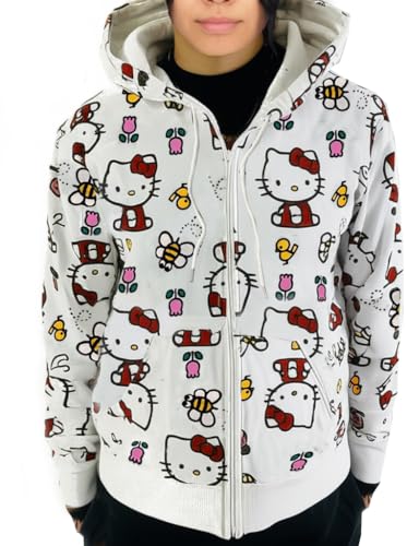 SANRIO Hello Kitty Friends My Melody Kuromi Full Zip Character Hoodie Hooded Sweatshirt Sweater Kawaii (US, Alpha, Large, Regular, Regular, Cream, Kitty & Critters)
