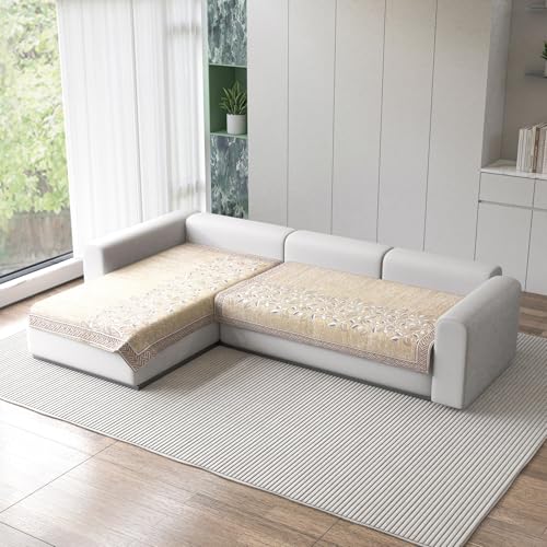 Image of Nendle Superior Velvet Floral Sofa Mat 4 Seater Set Cover Durable Protector for Living Room Sofa Set 2+2, Suitable for L Shape, Sectional and U Shape Sofa (Color Beige, Pack of 2)