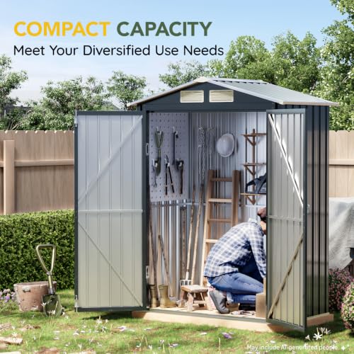Image of Breezz 5x3FT Vertical Outdoor Steel Storage Shed,Lockable Doors, Compact Metal Tool Shed for Garden, Backyard, Patio, Utility, and Bike Storage,Nightblue