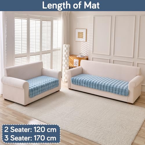 Image of HOKIPO 'FurHug' 3 Seater and 2 Seater Luxury Faux Rabbit Fur Sofa Cover Mat, Charm Blue (AR-5013-5)