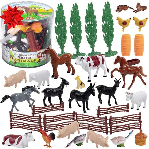 Farm Animal Toy Action Figure 50pc Set - Different Barnyard Animals & Accessories Including Horses, Chickens, Sheep & More- Great for Pretend Play, Birthday Gifts for Kids, Dioramas, Beach & Bath Toys