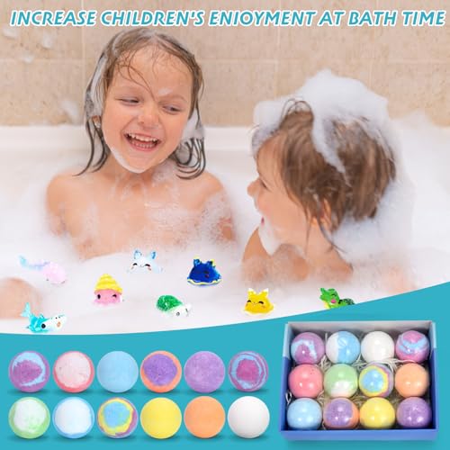 Badekugel, CIMOYBAI Badebomben für Kinder,12 Stück badekugeln kinder mit überraschung, badebomben kinder für Mädchen und Jungen, Bringen Sie Kindern ein lustiges Badeerlebnis